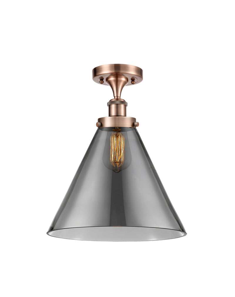 Cone Semi-Flush Mount shown in the Antique Copper finish with a Plated Smoke shade