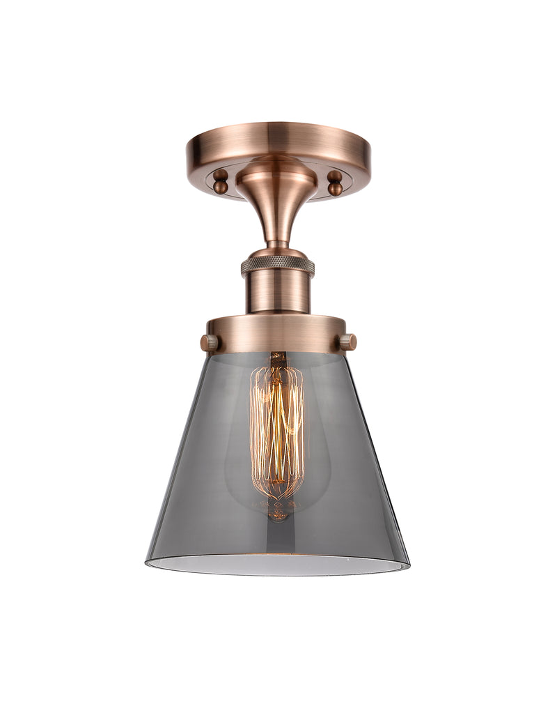 Cone Semi-Flush Mount shown in the Antique Copper finish with a Plated Smoke shade