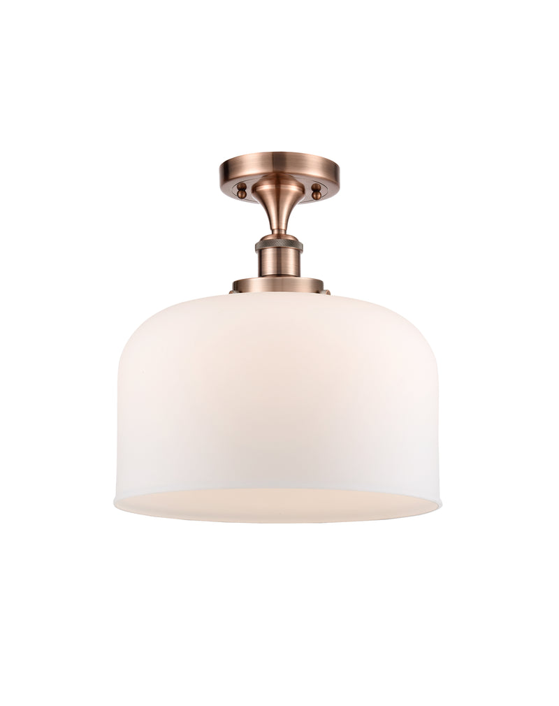 Bell Semi-Flush Mount shown in the Antique Copper finish with a Matte White shade