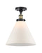 Cone Semi-Flush Mount shown in the Black Antique Brass finish with a Matte White shade