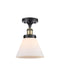 Cone Semi-Flush Mount shown in the Black Antique Brass finish with a Matte White shade