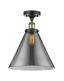 Cone Semi-Flush Mount shown in the Black Antique Brass finish with a Plated Smoke shade