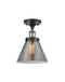 Cone Semi-Flush Mount shown in the Black Antique Brass finish with a Plated Smoke shade