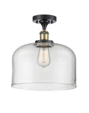 Bell Semi-Flush Mount shown in the Black Antique Brass finish with a Clear shade