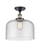 Bell Semi-Flush Mount shown in the Black Antique Brass finish with a Seedy shade