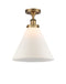 Cone Semi-Flush Mount shown in the Brushed Brass finish with a Matte White shade