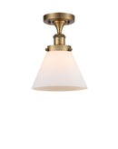 Cone Semi-Flush Mount shown in the Brushed Brass finish with a Matte White shade