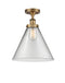 Cone Semi-Flush Mount shown in the Brushed Brass finish with a Clear shade