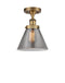 Cone Semi-Flush Mount shown in the Brushed Brass finish with a Plated Smoke shade