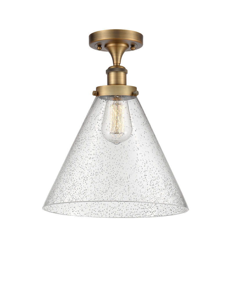 Cone Semi-Flush Mount shown in the Brushed Brass finish with a Seedy shade