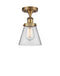 Cone Semi-Flush Mount shown in the Brushed Brass finish with a Clear shade