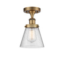 Cone Semi-Flush Mount shown in the Brushed Brass finish with a Seedy shade