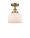 Bell Semi-Flush Mount shown in the Brushed Brass finish with a Matte White shade