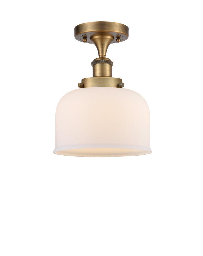 Bell Semi-Flush Mount shown in the Brushed Brass finish with a Matte White shade