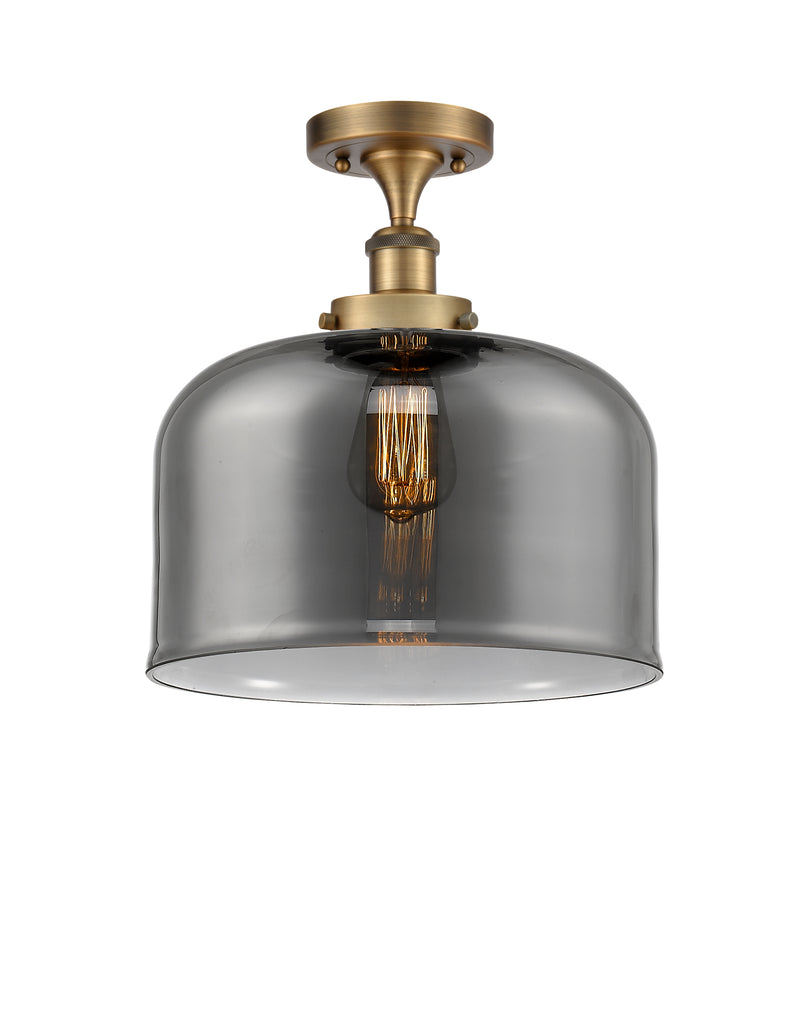 Bell Semi-Flush Mount shown in the Brushed Brass finish with a Plated Smoke shade