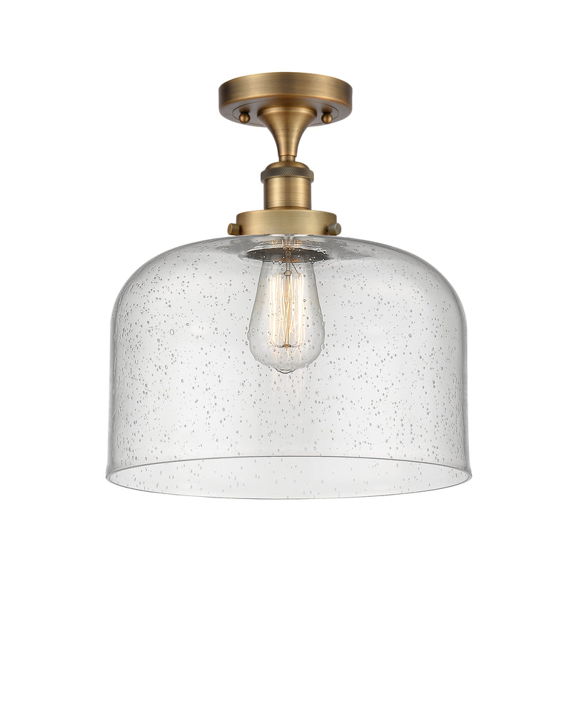 Bell Semi-Flush Mount shown in the Brushed Brass finish with a Seedy shade