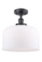 Bell Semi-Flush Mount shown in the Matte Black finish with a Matte White shade