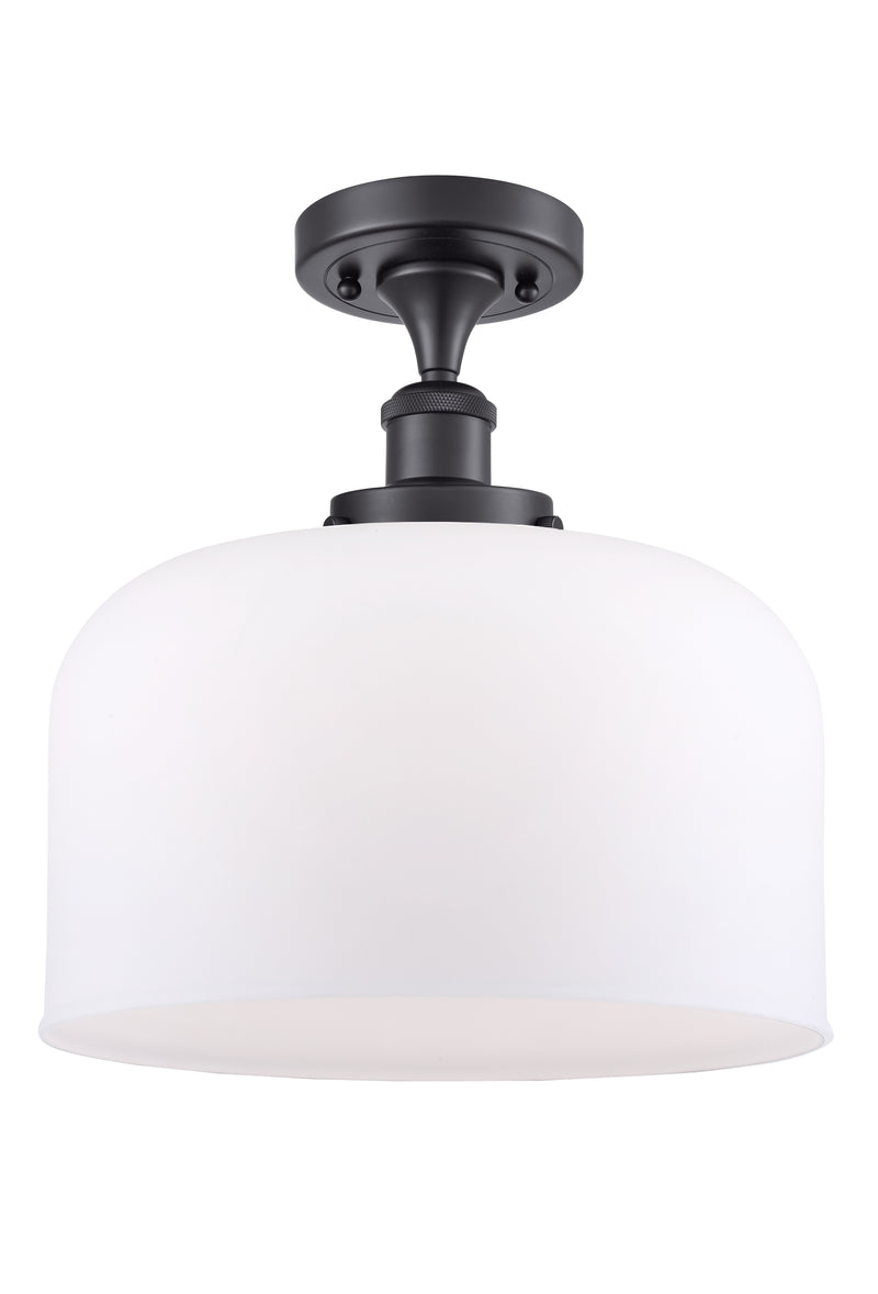 Bell Semi-Flush Mount shown in the Matte Black finish with a Matte White shade