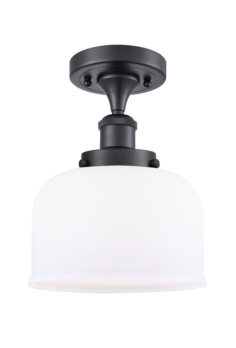 Bell Semi-Flush Mount shown in the Matte Black finish with a Matte White shade