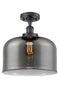 Bell Semi-Flush Mount shown in the Matte Black finish with a Plated Smoke shade