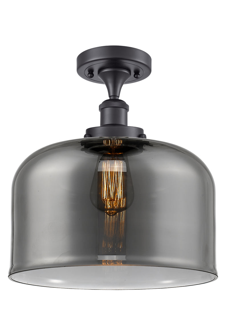 Bell Semi-Flush Mount shown in the Matte Black finish with a Plated Smoke shade