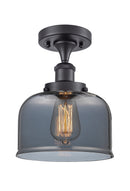 Bell Semi-Flush Mount shown in the Matte Black finish with a Plated Smoke shade