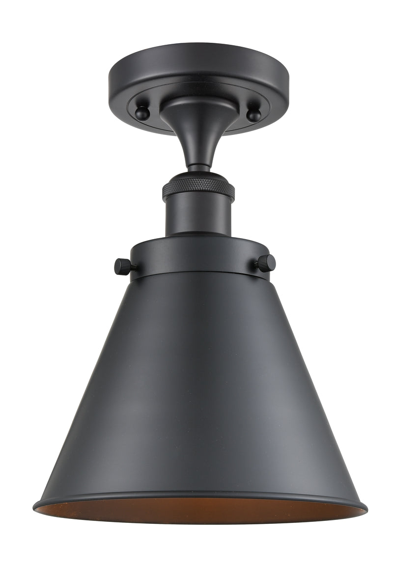 Appalachian Semi-Flush Mount shown in the Matte Black finish with a Matte Black shade