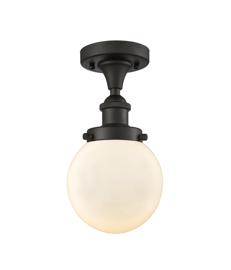 Beacon Semi-Flush Mount shown in the Oil Rubbed Bronze finish with a Matte White shade