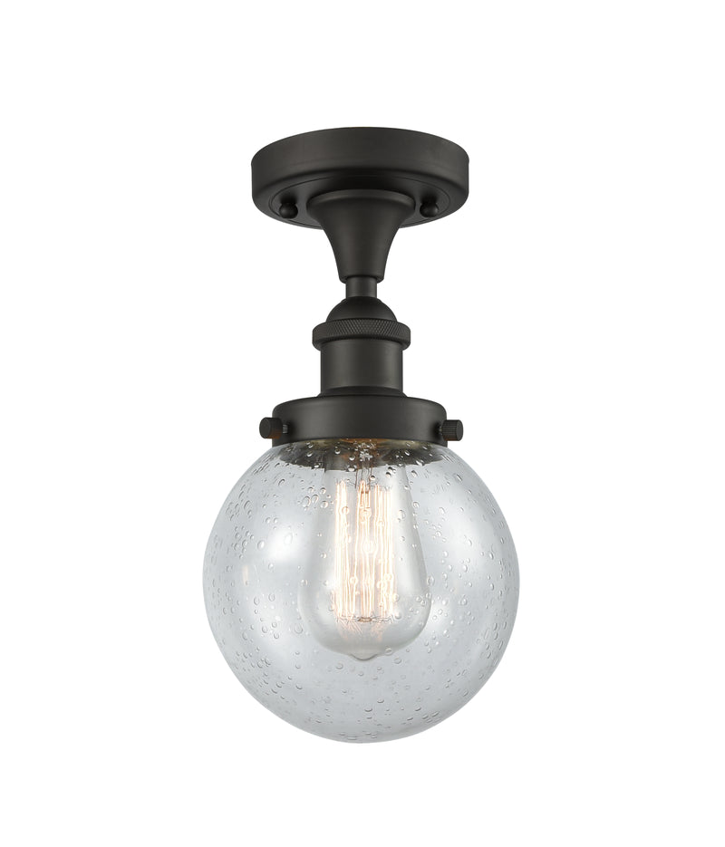 Beacon Semi-Flush Mount shown in the Oil Rubbed Bronze finish with a Seedy shade