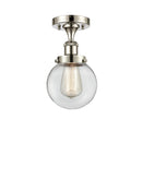 Beacon Semi-Flush Mount shown in the Polished Nickel finish with a Clear shade