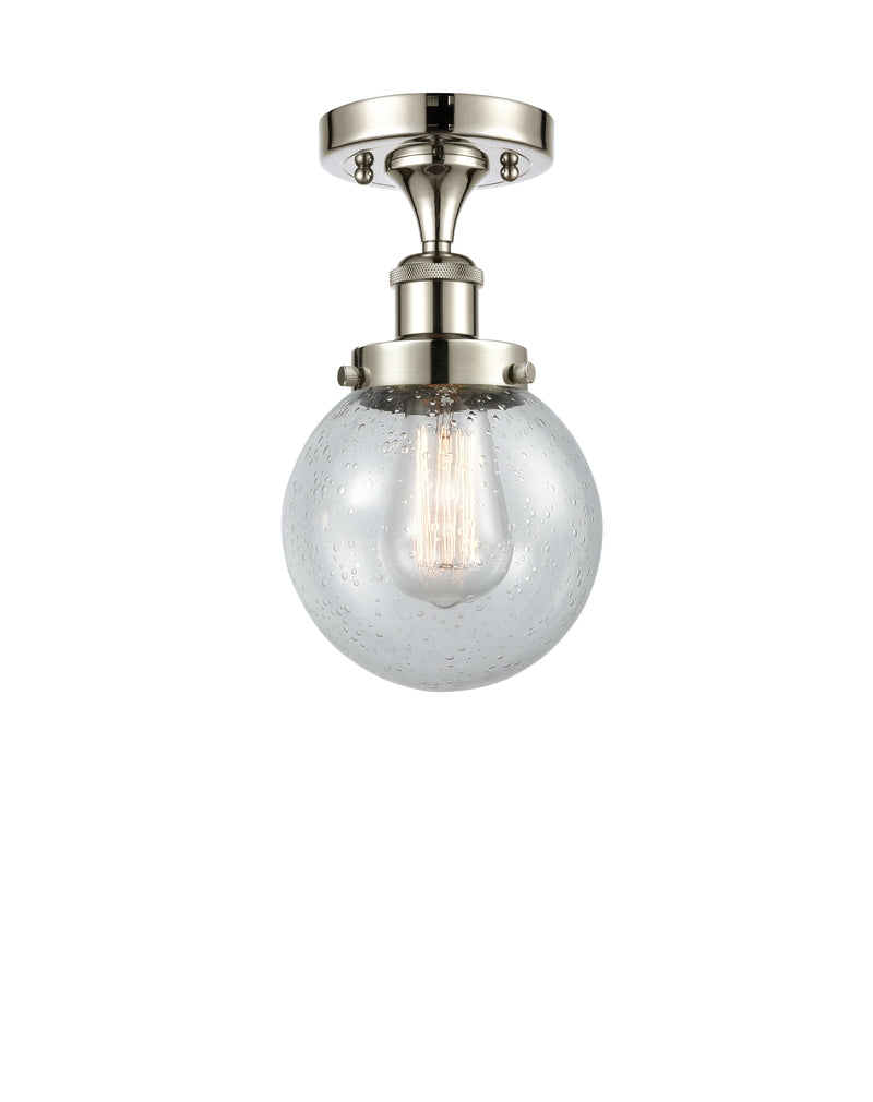 Beacon Semi-Flush Mount shown in the Polished Nickel finish with a Seedy shade