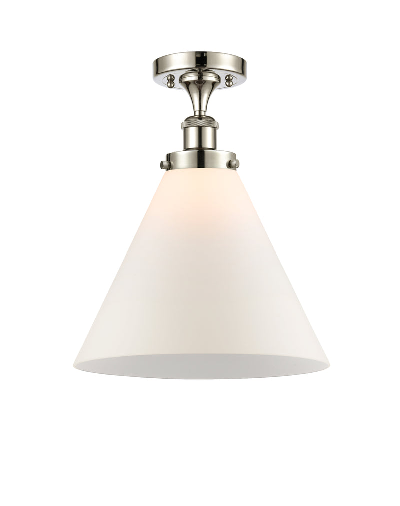 Cone Semi-Flush Mount shown in the Polished Nickel finish with a Matte White shade