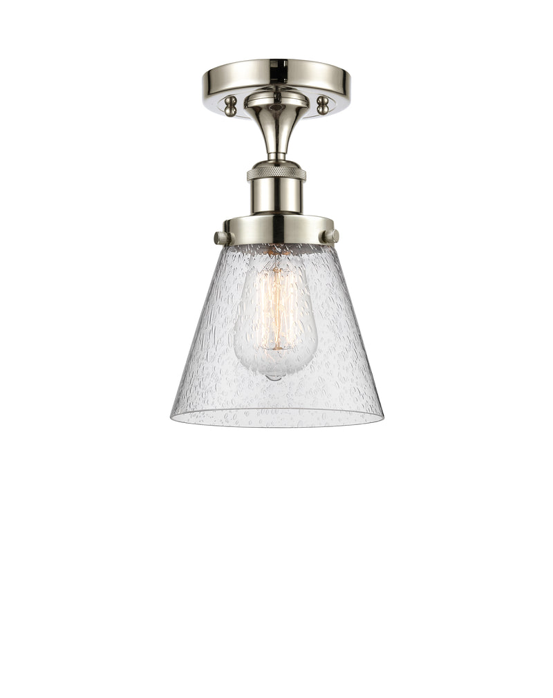 Cone Semi-Flush Mount shown in the Polished Nickel finish with a Seedy shade