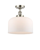 Bell Semi-Flush Mount shown in the Polished Nickel finish with a Matte White shade