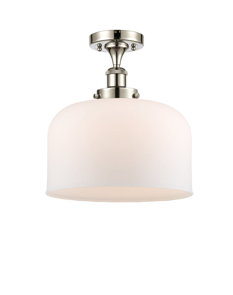 Bell Semi-Flush Mount shown in the Polished Nickel finish with a Matte White shade