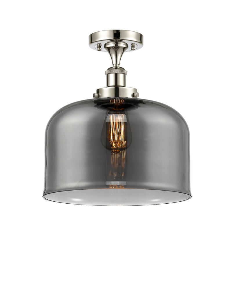 Bell Semi-Flush Mount shown in the Polished Nickel finish with a Plated Smoke shade