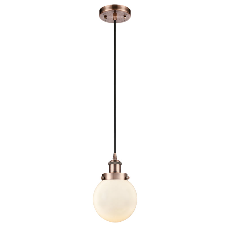 Beacon Mini Pendant shown in the Antique Copper finish with a Matte White shade