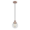 Beacon Mini Pendant shown in the Antique Copper finish with a Clear shade