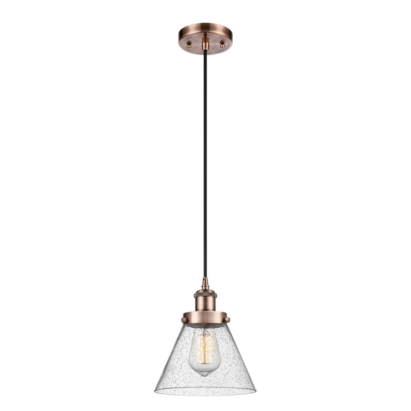 Cone Mini Pendant shown in the Antique Copper finish with a Seedy shade