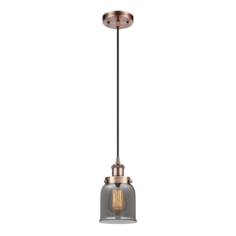 Bell Mini Pendant shown in the Antique Copper finish with a Plated Smoke shade