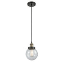 Beacon Mini Pendant shown in the Black Antique Brass finish with a Seedy shade