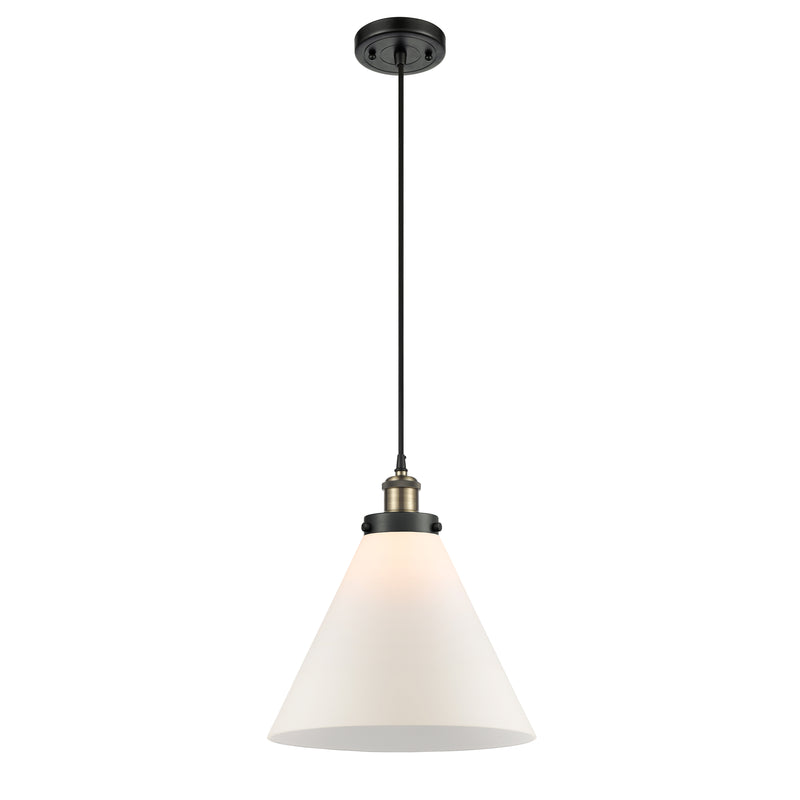 Cone Mini Pendant shown in the Black Antique Brass finish with a Matte White shade