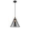 Cone Mini Pendant shown in the Black Antique Brass finish with a Plated Smoke shade