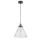 Cone Mini Pendant shown in the Black Antique Brass finish with a Seedy shade