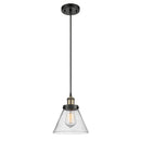 Cone Mini Pendant shown in the Black Antique Brass finish with a Seedy shade