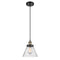 Cone Mini Pendant shown in the Black Antique Brass finish with a Seedy shade