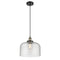 Bell Mini Pendant shown in the Black Antique Brass finish with a Seedy shade