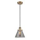 Cone Mini Pendant shown in the Brushed Brass finish with a Plated Smoke shade