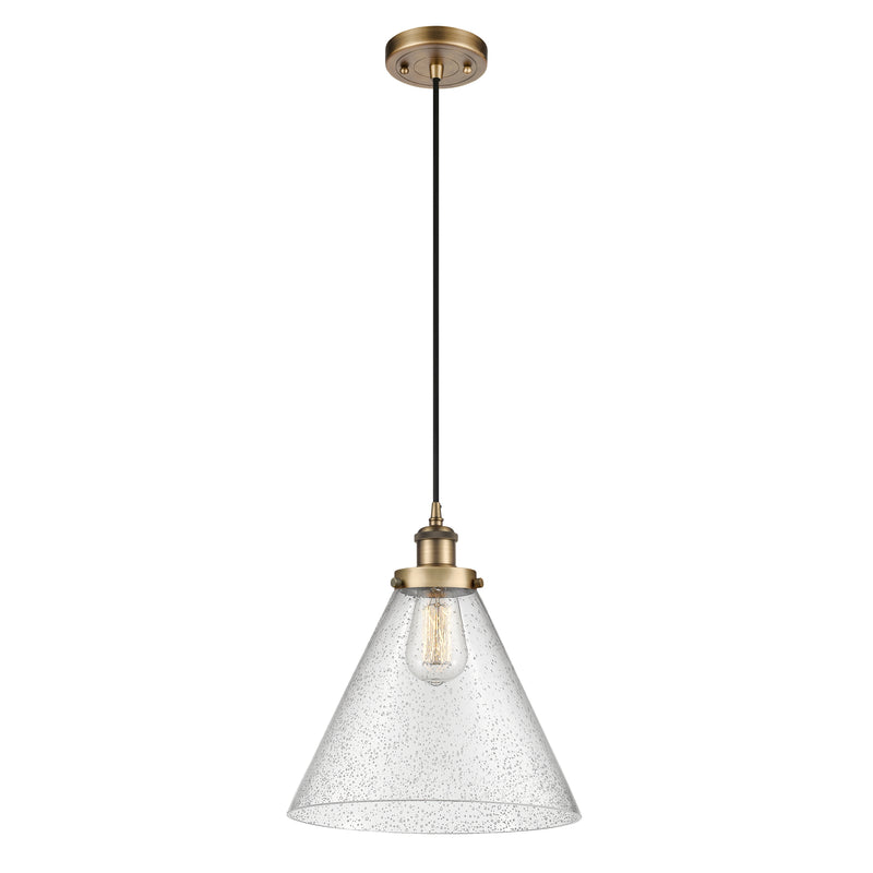 Cone Mini Pendant shown in the Brushed Brass finish with a Seedy shade