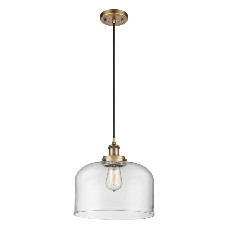 Bell Mini Pendant shown in the Brushed Brass finish with a Clear shade